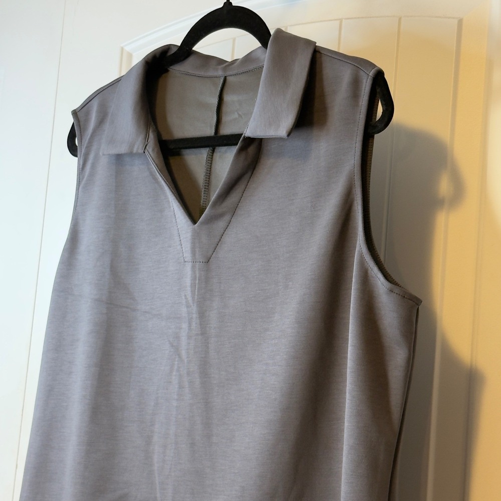 NWOT Coo Chic Gray Sleeveless Size 2X Top/Wide Crop Wide Leg Pants Set V Neck - Picture 8 of 16